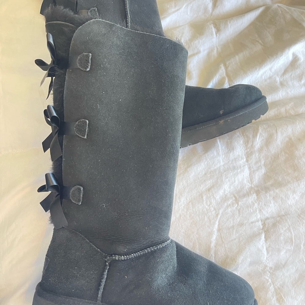 UGG Charcoal Suede Boots with Ribbon Details